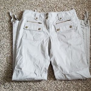 Khaki utility pants with leg drawstring
